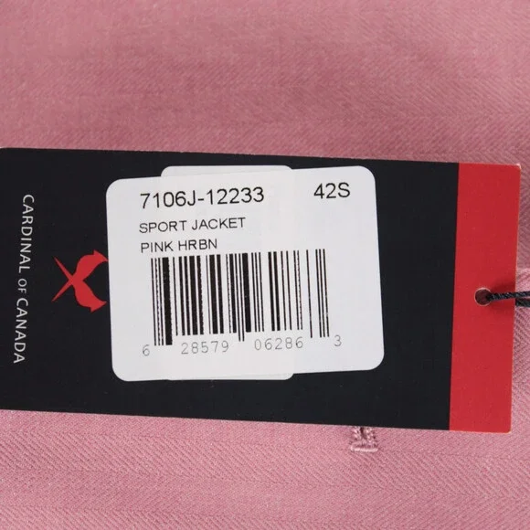 Cardinal of Canada NWT Wool / Silk Sport Coat Size 42S US In Pink Herringbone